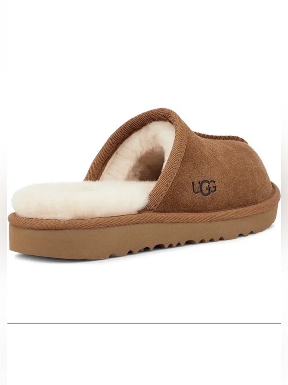 UGG Keegan Chestnut Suede Shearling Slide Slippers Big Kids 1 Cozy House Shoes
